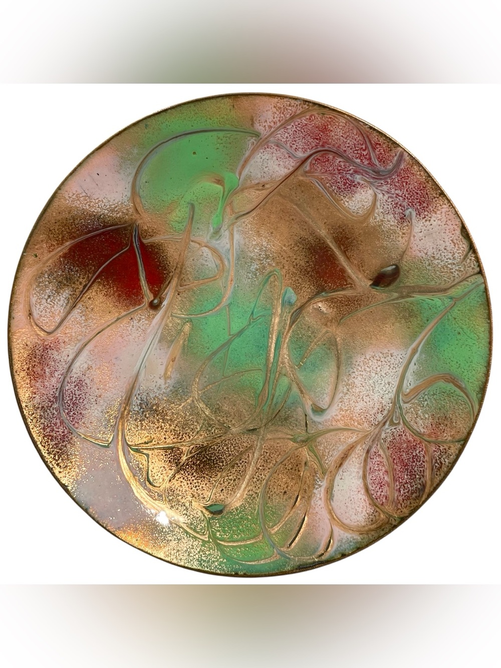 Vintage 1970s Enamel on Copper Decorative 5.5" Plate Abstract Mid-Century Modern
